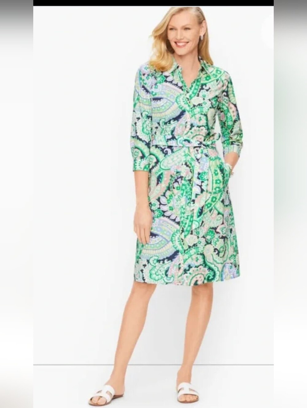 Talbots Green and Light Blue Paisley Shirtdress 10P